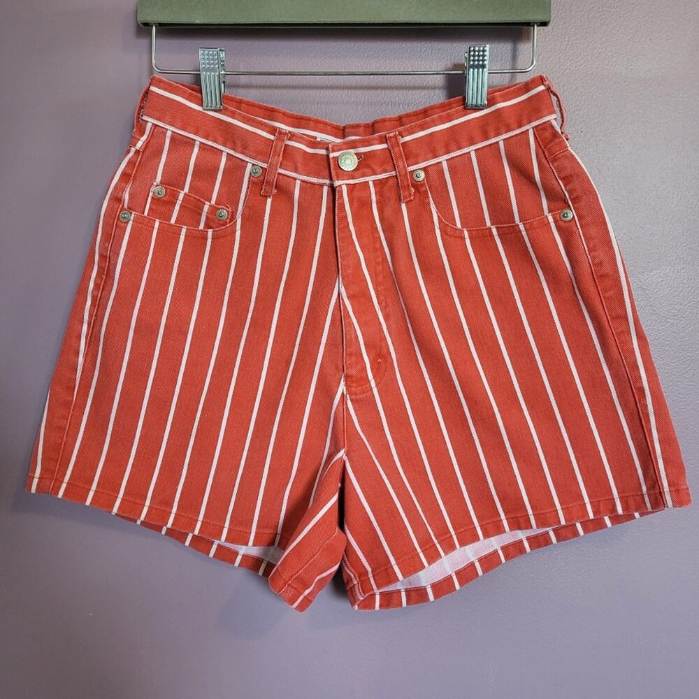 Skoozi Vintage 1980s 100% Cotton High Waisted Wide Leg Striped Dungaree Shorts